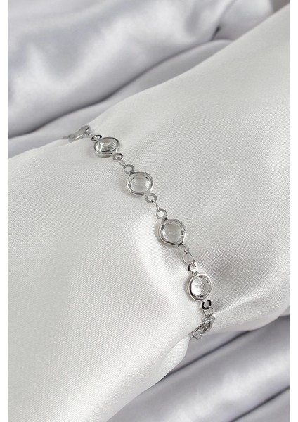 Pirinç Gümüş Renk Zirkon Taşlı Bileklik