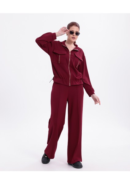 Ekstra Yumuşak Kumaş Fermuarlı Geniş Paçalı Pantolon Görünümlü Şık Günlük Takım fiyatları