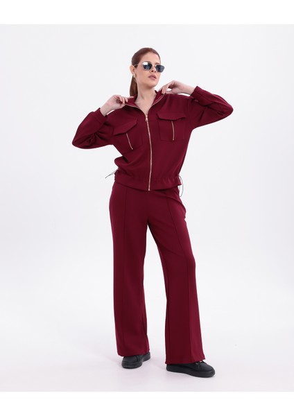 Ekstra Yumuşak Kumaş Fermuarlı Geniş Paçalı Pantolon Görünümlü Şık Günlük Takım