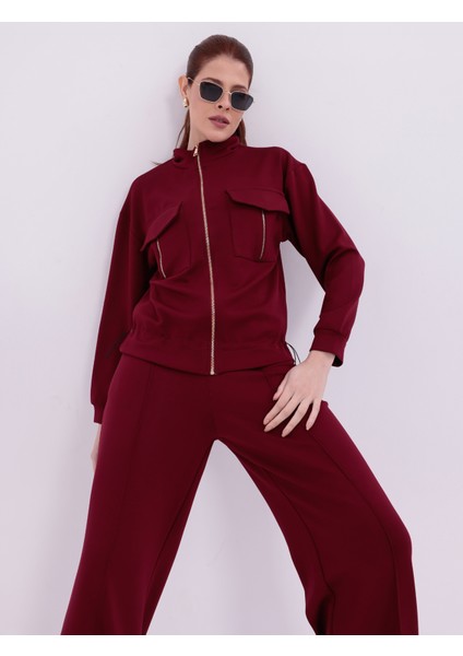 Ekstra Yumuşak Kumaş Fermuarlı Geniş Paçalı Pantolon Görünümlü Şık Günlük Takım