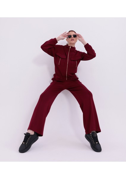 Ekstra Yumuşak Kumaş Fermuarlı Geniş Paçalı Pantolon Görünümlü Şık Günlük Takım