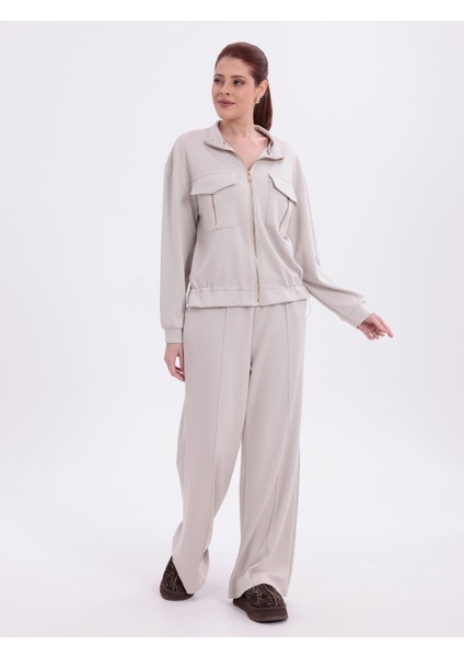 Ekstra Yumuşak Kumaş Fermuarlı Geniş Paçalı Pantolon Görünümlü Şık Günlük Takım fiyatları