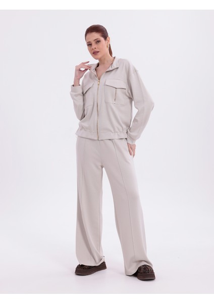 Ekstra Yumuşak Kumaş Fermuarlı Geniş Paçalı Pantolon Görünümlü Şık Günlük Takım