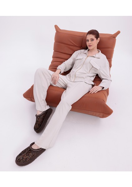Ekstra Yumuşak Kumaş Fermuarlı Geniş Paçalı Pantolon Görünümlü Şık Günlük Takım