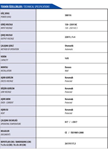 Mikro İşlemcili Kombi Voltaj Regülatörü 500 Va Türkiye Üretimi Güçlü Koruma indirimleri