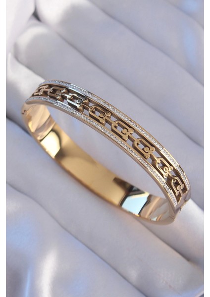 316L Çelik Gold Renk Zirkon Taşlı Model Kelepçe