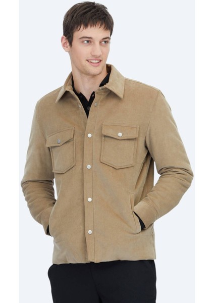 Deve Tüyü Regular Fit Gömlek Yaka Casual Dokuma Mont