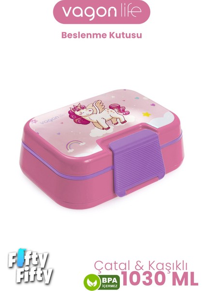 1030 ml Tek Kat 4 Bölme Çocuk Beslenme Kutusu Çatal / Kaşık -FFB1262