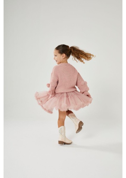 Aplike Detaylı Hırka & Tütülü Etek Takımı – Pembe Kız Çocuk Takımı, 2–8 Yaş fiyatları