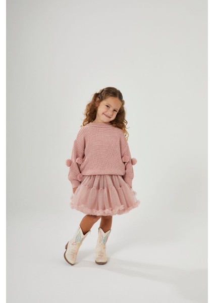 Aplike Detaylı Hırka & Tütülü Etek Takımı – Pembe Kız Çocuk Takımı, 2–8 Yaş modelleri