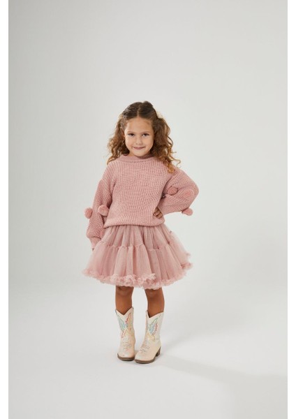 Aplike Detaylı Hırka & Tütülü Etek Takımı – Pembe Kız Çocuk Takımı, 2–8 Yaş indirimleri
