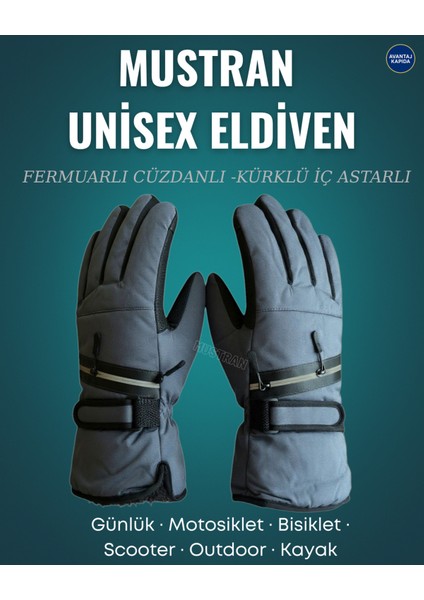 Arctic Shield Serisi Fermuarlı Gizli Cepli Cüzdanlı Su Geçirmez Kürklü Kışlık Eldiven – Unisex fiyatları