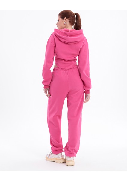 Şardonlu Crop Alt Üst Fermuarlı Lastik Paça Uzun Kol Kapüşonlu Eşofman Takımı modelleri