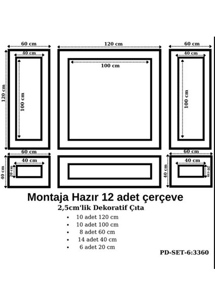 Biedeco Home Montaja Hazır 12 Adet Çerçeve 2,5 Cm'lik (Pd-Set-6: 3360) fiyatları