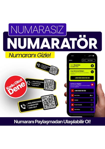 10'lu Paket - Numarasız Numaratör - QR Kodlu Araç Numaratörü - Araç İçi Park Telefon Numarası (Yatay Etiket) fiyatları