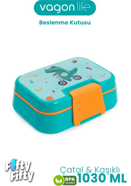 1030 ml Tek Kat 4 Bölme Çocuk Beslenme Kutusu Çatal / Kaşık -FFB1262