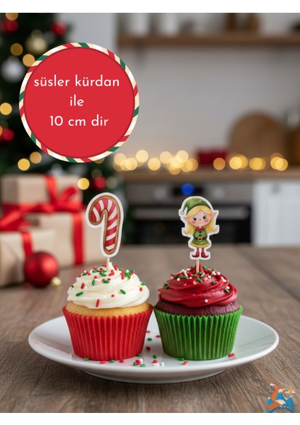 North And Peak Yılbaşı Temalı Cupcake Kürdanı Süsleri 11 Adet ( 11 Farklı Tasarım ) 2026 Özel modelleri