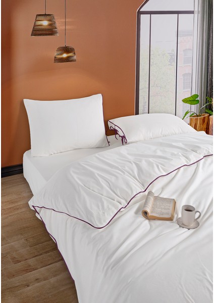 Elite Biyeli %100 Pamuk Nevresim Takımı Tek Kişilik Ekru Mor 160X220CM modelleri