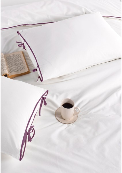 Elite Biyeli %100 Pamuk Nevresim Takımı Tek Kişilik Ekru Mor 160X220CM fırsatları