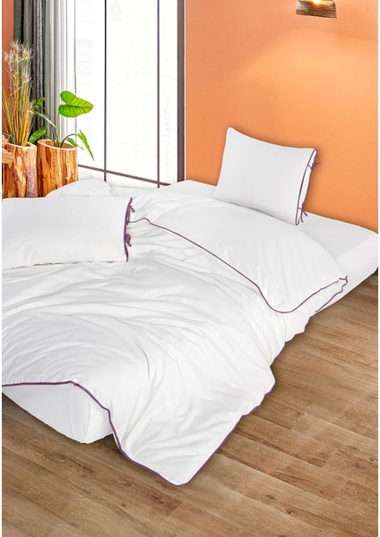 Elite Biyeli %100 Pamuk Nevresim Takımı Tek Kişilik Ekru Mor 160X220CM indirimleri