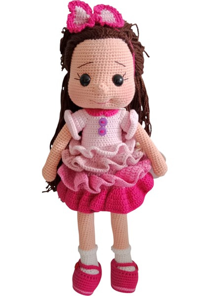 El Yapımı Şeker Pembe Gökkuşağı Etekli Bebek