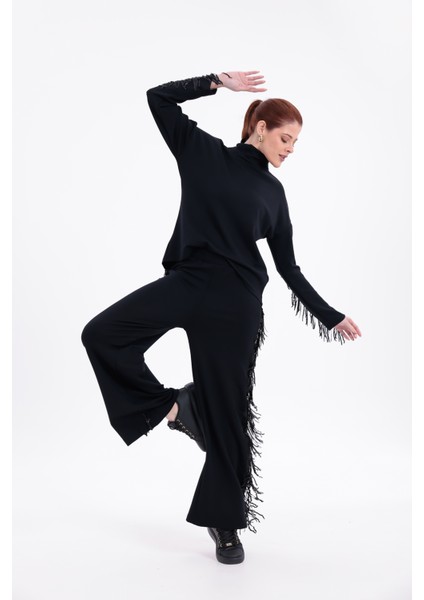 Boncuklu Pullu Püsküllü Yarım Balıkçı Yaka Alt Üst Şık Tasarım Takım indirimleri