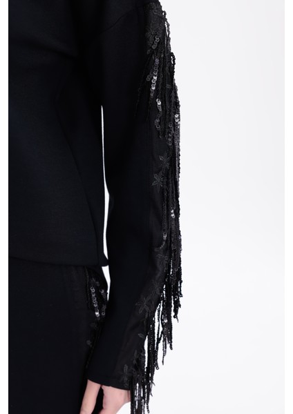 Boncuklu Pullu Püsküllü Yarım Balıkçı Yaka Alt Üst Şık Tasarım Takım