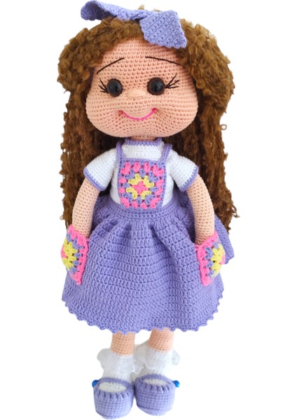 El Yapımı Lila Elbiseli Tatlış Motif Bebek