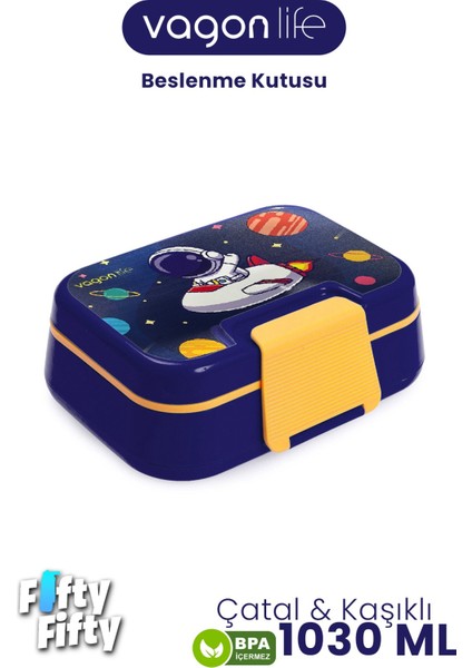 1030 ml Tek Kat 4 Bölme Çocuk Beslenme Kutusu Çatal / Kaşık -FFB1262