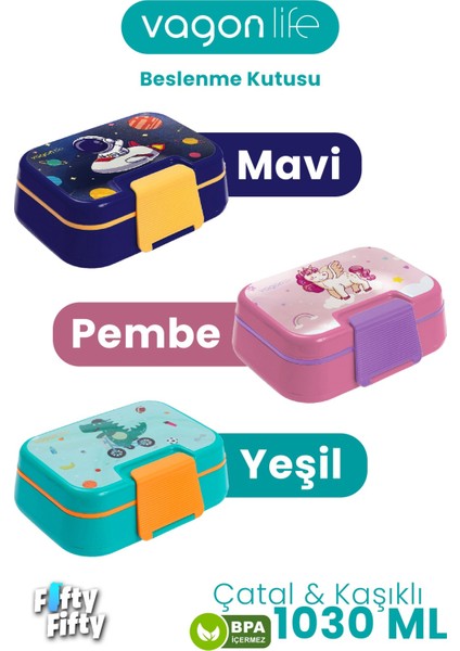 1030 ml Tek Kat 4 Bölme Çocuk Beslenme Kutusu Çatal / Kaşık -FFB1262 indirimleri