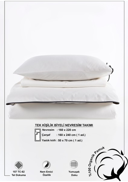 Elite Biyeli %100 Pamuk Nevresim Takımı Tek Kişilik Ekru Siyah 160X220CM