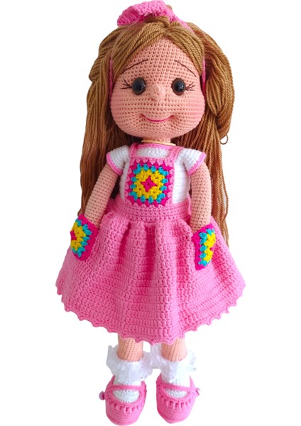 El Yapımı Pembe Elbiseli Kızıl Motif Bebek