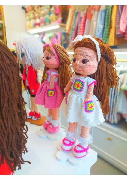 El Yapımı Pembe Elbiseli Kızıl Motif Bebek modelleri