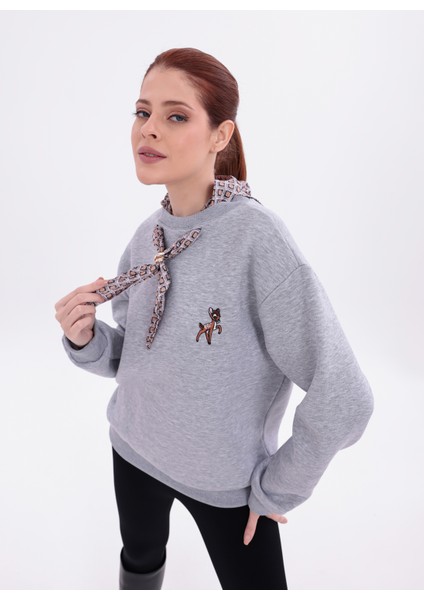 Kadın Fular Detaylı Tokalı Oversize Sweatshirt modelleri