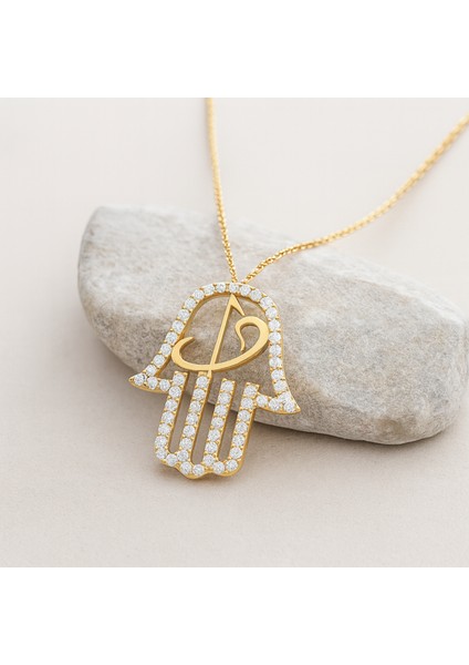 14 Ayar Altın Vav ve Elif Fatıma Eli Kolye
