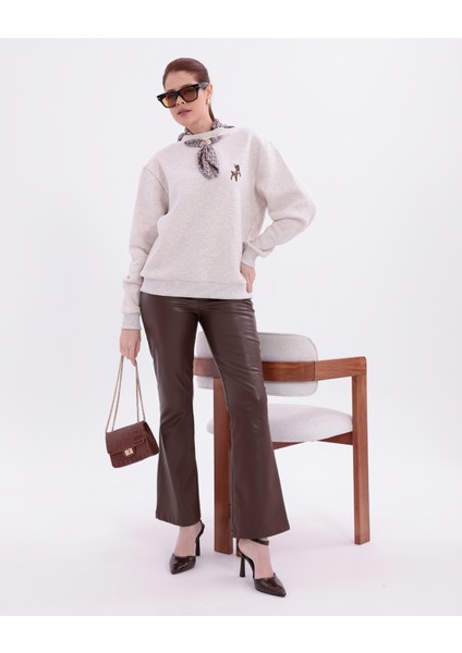 Kadın Fular Detaylı Tokalı Oversize Sweatshirt