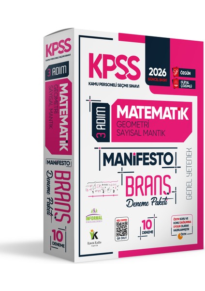 2026 KPSS Matematik 3 Adım Manifesto Branş Deneme Paketi 10lu Dijital Çözümlü (Sayısal Mantık Dahil) fiyatları