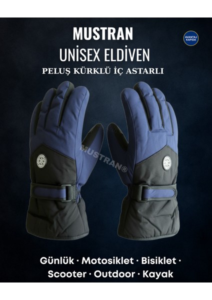 Su Geçirmez İçi Kalın Kürklü Kışlık Kar Kayak Motosiklet Outdoor Eldiven L-XL Beden–Unisex fiyatları