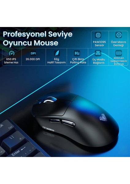 SC900 Pro PAW3395 Sensör 26000 Dpı 8000Hz Kablolu ve Kablosuz Gaming Oyuncu Mouse Siyah fiyatları