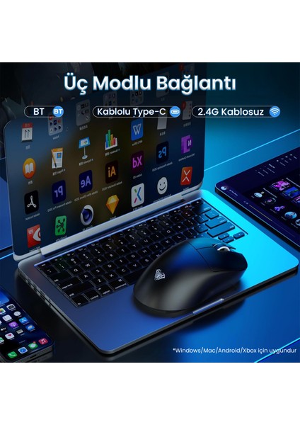 SC900 Pro PAW3395 Sensör 26000 Dpı 8000Hz Kablolu ve Kablosuz Gaming Oyuncu Mouse Siyah modelleri