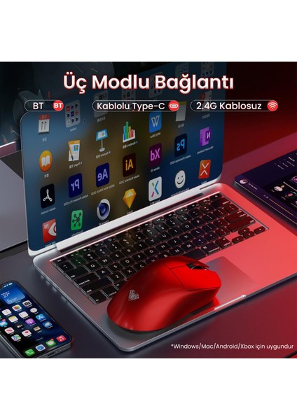 SC900 Max PAW3395 Sensör 30000 Dpı 8000Hz Kablolu ve Kablosuz Gaming Oyuncu Mouse Kırmızı modelleri