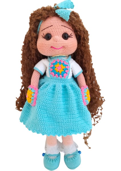 El Yapımı Turkuaz Elbiseli Motif Bebek