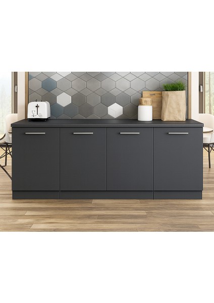 Emi Mutfak Alt Modül 200 cm Antrasit - Tezgah Dahil