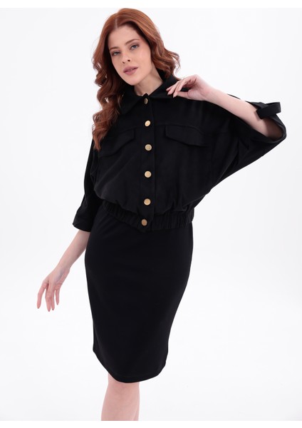 Süet Çıtçıtlı Cepli Polo Yaka Truvakar Kol Detaylı Crop Bomber Ceket fiyatları