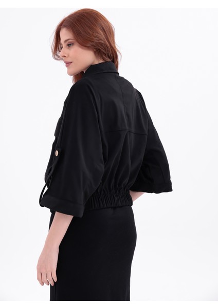 Süet Çıtçıtlı Cepli Polo Yaka Truvakar Kol Detaylı Crop Bomber Ceket modelleri