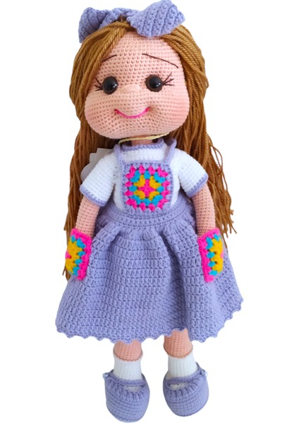 El Yapımı Lila Elbiseli Kızıl Saçlı Motif Bebek