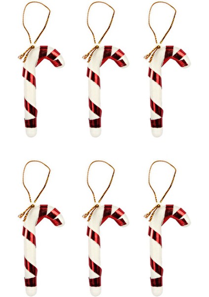 6lı Şeker Kamışı Yılbaşı Süs 7cm Kırmızı Beyaz Renkli Noel Süsleri