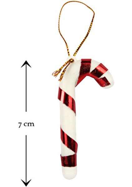 6lı Şeker Kamışı Yılbaşı Süs 7cm Kırmızı Beyaz Renkli Noel Süsleri