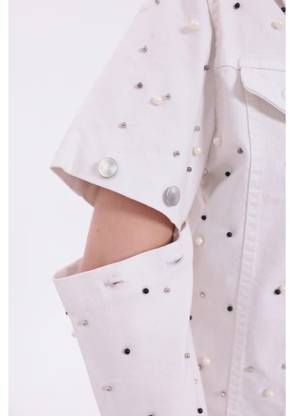 Denim Jean Taşlı Cepli Çıtçıtlı Çıkarılabilir Kol Detaylı Düğmeli Kot Ceket indirimleri