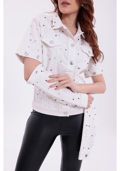 Denim Jean Taşlı Cepli Çıtçıtlı Çıkarılabilir Kol Detaylı Düğmeli Kot Ceket